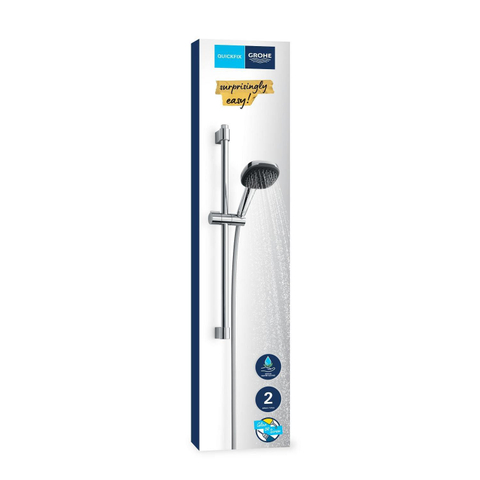 GROHE Vitalio Comfort 110 Ensemble barre de douche - 60cm - douchette à main carrée - 2 types de jets - flexible de douche lisse - chrome SW1028271