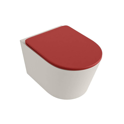 Mondiaz LAVIE hangtoilet – spoelrandloos – 36 x 53 cm – met softclose zitting – Linen (offwhite), zitting Fire (rood) SW1208619