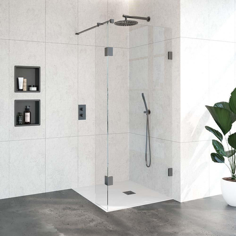 BRAUER Void douche à l'italienne verre clair 90x200 avec paroi latérale 30 incl. traitement anticalcaire PVD gunmetal brossé SW723940