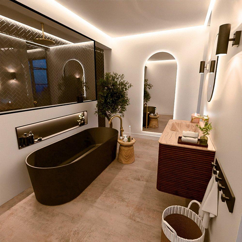 Mondiaz CIRO-DLUX Ensemble de meubles de salle de bains - 110x45x50cm - Plan-vasque solid surface Arena - 1 bassin à gauche - sans trous de robinet - 2 tiroirs - Ruby SW1531830