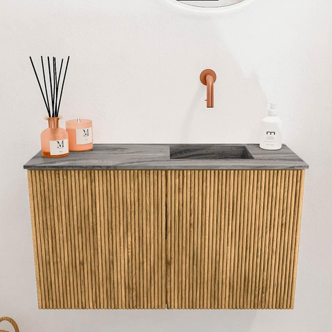 Mondiaz JOYA-DLUX 70cm toiletmeubel - kleur Oak - Wastafel FAYE positie Rechts Zonder kraangat kleur Sombra. SW1424256