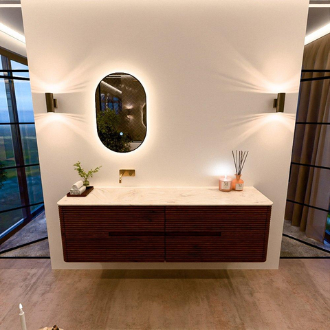 Mondiaz CIRO-DLUX Badkamermeubelset - 170x45x50cm - Solid surface wastafel Ostra - 1 wasbak Links - zonder kraangaten - 4 lades - Ruby SW1531895
