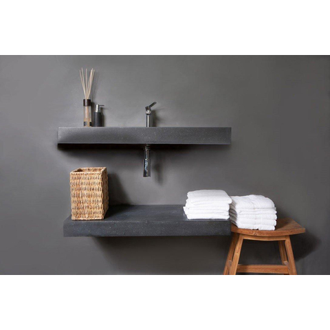 Forzalaqua Bellezza wastafel - 80.5x51.5x9cm - 2 kraangaten - gezoet graniet (zwart) SW230852