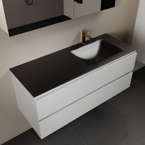 Mondiaz Aivy ensemble meuble de salle de bains - 120x45x50cm - 1 trou de robinet - 1 vasque urbaine Solid surface - Droite - 2 tiroirs - Avec armoire de toilette - MDF Talc SW892445