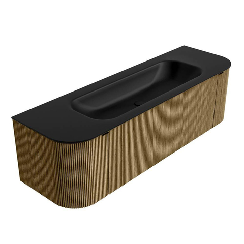 Mondiaz KURVE Ensemble de meuble de salle de bains - 150x46x40cm - 1 tiroir - 2 portes - lavabo solid surface - central - sans trou de robinet - Dusk SW1415118