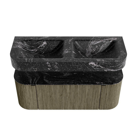 MONDIAZ THOR-DLUX 120cm meuble de salle de bains arrondi gauche + droite couleur Shadow avec 1 tiroir et 2 portes. Vasque suspendue CLOUD Double sans trou de robinet couleur Lava. SW1463153
