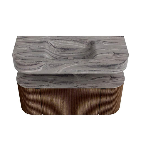 MONDIAZ THOR-DLUX Meuble de salle de bains - 110cm - arrondi gauche + droite - couleur Walnut - 1 tiroir et 2 portes - Vasque suspendue CLOUD Milieu 1 trou de robinet couleur Sombra SW1463035