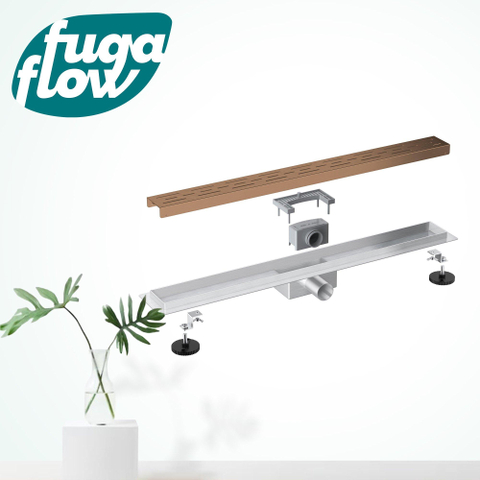 FugaFlow Eccelente Vetro Caniveau de douche - 60cm - avec bride de sol - avec grille - Cuivre brossé SW1123898