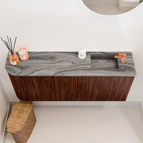 Mondiaz JOYA-DLUX 101.6cm toiletmeubel - ronding links kleur Ruby - Wastafel FAYE positie Rechts 1 kraangat kleur Sombra. SW1425706