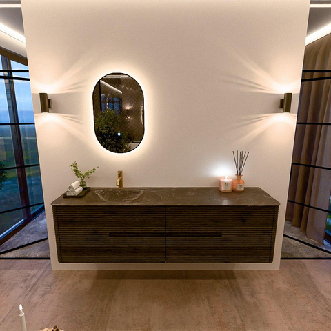 Mondiaz CIRO-DLUX Badkamermeubelset - 180x45x50cm - Solid surface wastafel Lava - 1 wasbak Links - 1 kraangat - 4 lades - Shadow SW1532526
