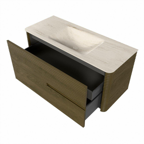 Mondiaz CIRO-DLUX Badkamermeubelset - 110x45x50cm - Solid surface wastafel Meli - 1 wasbak Midden - 1 kraangat - 2 lades - Dusk SW1533142