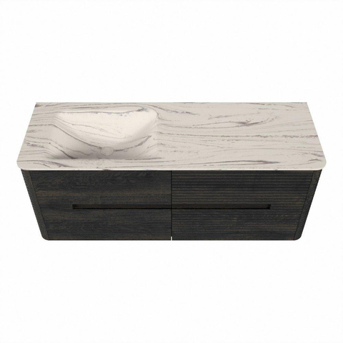 Mondiaz CIRO-DLUX Badkamermeubelset - 130x45x50cm - Solid surface wastafel Nata - 1 wasbak Links - 1 kraangat - 4 lades - Shadow SW1532574
