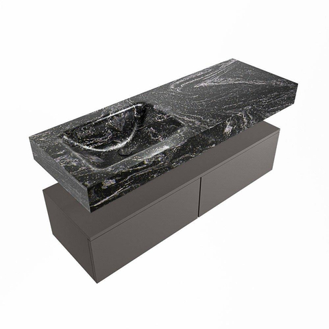 Mondiaz ALAN-DLUX Ensemble de meuble - 130cm - meuble Dark grey mat - 2 tiroirs - Lavabo Cloud Lava suspendu - vasque gauche - 0 trous de robinet SW808201