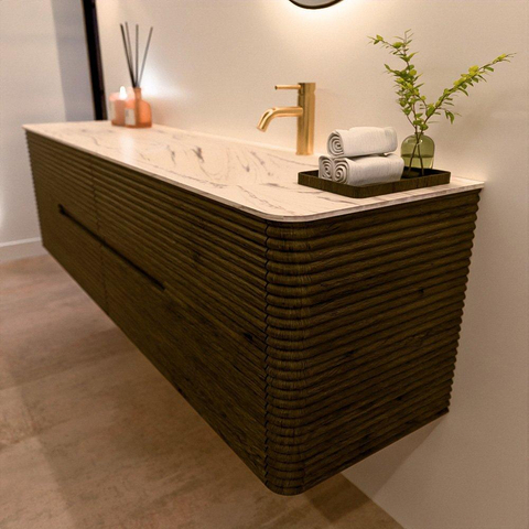 Mondiaz CIRO-DLUX Badkamermeubelset - 180x45x50cm - Solid surface wastafel Nata - 1 wasbak Rechts - 1 kraangat - 4 lades - Shadow SW1532606
