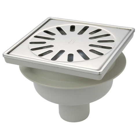 Aquaberg kunststof put met onderaansl 50mm RVS rand/rooster 15x15cm met PPC reukslot 50mm 2300038