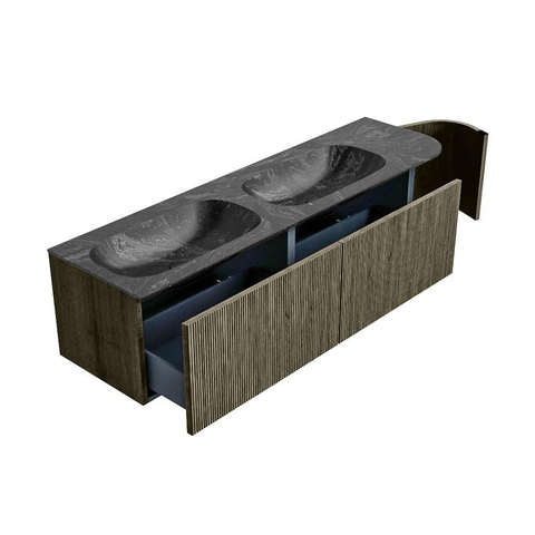 Mondiaz KURVE-DLUX Badkamermeubelset - 165x46x40cm - 2 lade - 1 deur - wastafel solid surface - dubbel / links - zonder kraangat - Shadow SW1414698