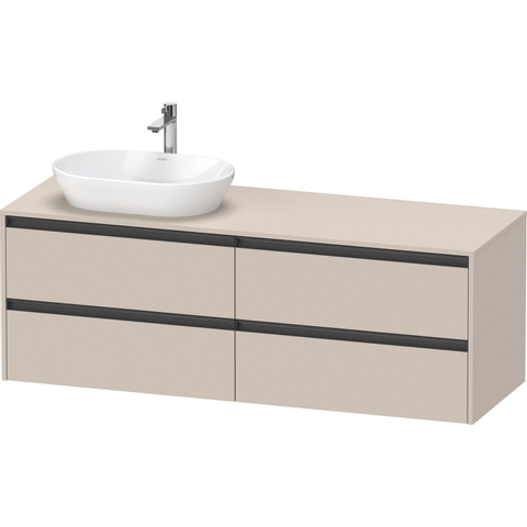 Duravit Ketho.2 Wastafelonderbouwkast - inclusief consoleplaat - met 4 laden - voor waskom links - 160x55x56.8cm - met handgrepen antraciet - taupe mat SW772975
