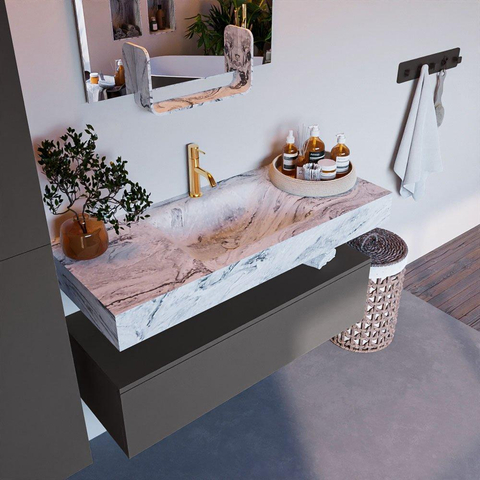 MONDIAZ ALAN - DLUX Badkamermeubelset - 110cm - onderkast - Dark grey - 1 lade - vrijhangende wastafel - wasbak midden - 1 kraangat - Glace SW805334