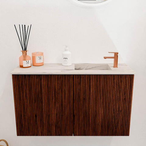 Mondiaz JOYA-DLUX 70cm toiletmeubel - kleur Ruby - Wastafel FAYE positie Rechts 1 kraangat kleur Nata. SW1425426