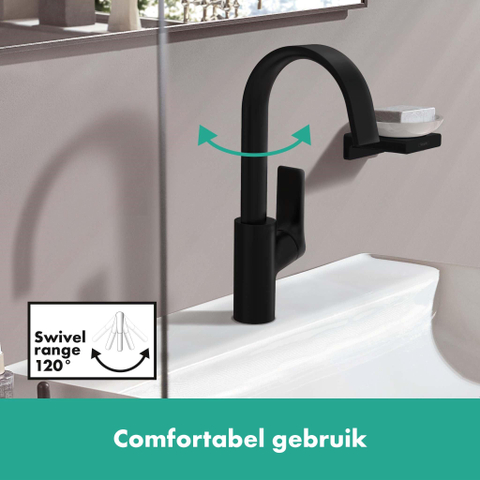 Hansgrohe VIVENIS Eengreeps wastafelmengkraan - 210 met draaibare uitloop - zonder afvoer - mat zwart SW642498