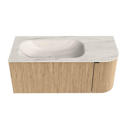 MONDIAZ KURVE-DLUX Meuble de salle de bains 105cm arrondi à droite couleur Oak avec 1 tiroir et 1 porte. Lavabo BIG SMALL à gauche 1 trou de robinet Meli. SW1431618