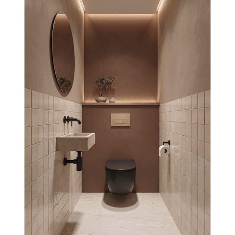 QeramiQ Dely Ensemble de toilette - réservoir encastré Qeramiq Flush - abattant 35mm - plaque de commande beige en plastique - boutons rectangulaires - noir mat SW1578506