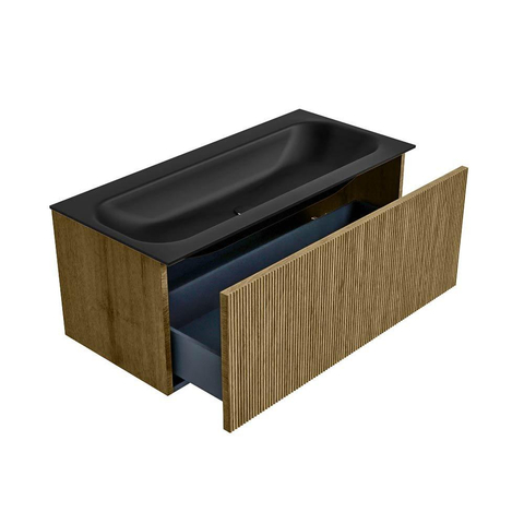 Mondiaz KURVE Badkamermeubelset - 100x46x40cm - 1 lade - wastafel solid surface - midden - zonder kraangat - Dusk SW1415123
