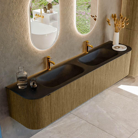 Mondiaz KURVE Ensemble de meuble de salle de bains - 200x46x40cm - 2 tiroirs - 2 portes - vasque solid surface - double - 2 trous de robinet - Dusk SW1414875