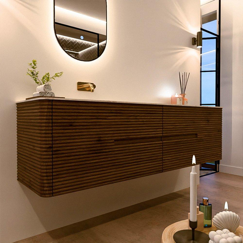 Mondiaz CIRO-DLUX Badkamermeubelset - 180x45x50cm - Solid surface wastafel Ostra - 1 wasbak Links - zonder kraangaten - 4 lades - Dusk SW1533456