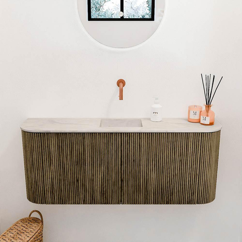 Mondiaz JOYA-DLUX 103.2cm toiletmeubel - ronding links en rechts kleur Dusk - Wastafel FAYE positie Midden Zonder kraangat kleur Ostra. SW1423433