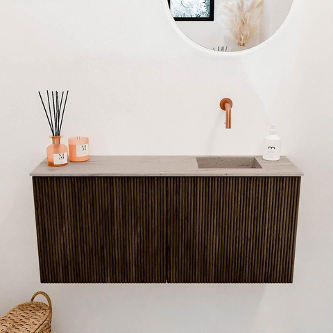 Mondiaz JOYA-DLUX 90cm meuble de salle de bains - couleur Walnut - Vasque FAYE position Droite Sans trou de robinet couleur Saba. SW1424665
