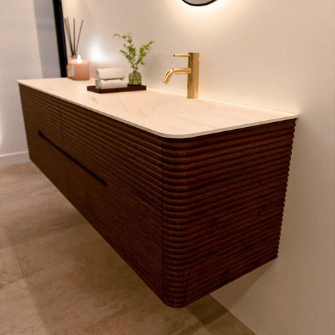Mondiaz CIRO-DLUX Badkamermeubelset - 170x45x50cm - Solid surface wastafel Meli - 1 wasbak Rechts - 1 kraangat - 4 lades - Ruby SW1531812