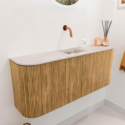 Mondiaz JOYA-DLUX 103.2cm toiletmeubel - ronding links en rechts kleur Oak - Wastafel FAYE positie Midden Zonder kraangat kleur Nata. SW1424060