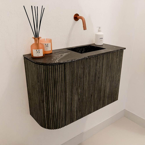 Mondiaz JOYA-DLUX 61.6cm toiletmeubel - ronding links kleur Shadow - Wastafel FAYE positie Rechts Zonder kraangat kleur Lava. SW1422859