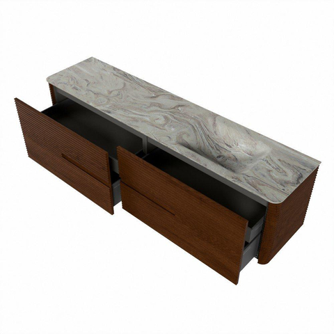 Mondiaz CIRO-DLUX Meuble de salle de bains - 190x45x50cm - Plan vasque en solid surface Glace - 1 vasque à droite - 1 trou de robinetterie - 4 tiroirs - Ruby SW1531578