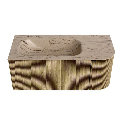 MONDIAZ KURVE-DLUX Meuble de salle de bains 105cm arrondi à droite couleur Dusk avec 1 tiroir et 1 porte. Lavabo BIG SMALL à gauche sans trou de robinet Arena. SW1431361