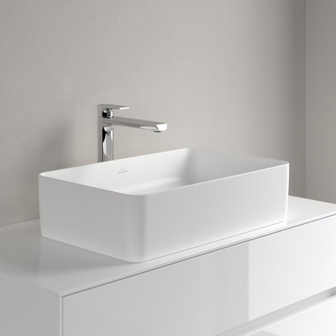 Villeroy & Boch Collaro opzetwastafel rechthoekig - 56x36cm - zonder overloop - zonder kraangat CeramicPlus - Stone White (mat wit) SW336072