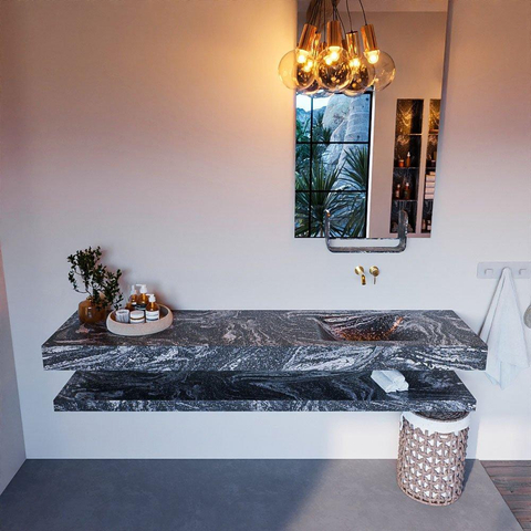 Mondiaz ALAN-DLUX Ensemble de meuble - 200cm - meuble Lava mat - 0 tiroirs - Lavabo Cloud Lava suspendu - vasque Droite - 0 trous de robinet SW808980