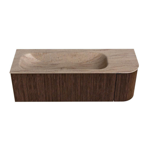 MONDIAZ KURVE-DLUX meuble de salle de bains 135cm arrondi Droite couleur Walnut avec 1 tiroir et 1 porte. Lavabo BIG MEDIUM Gauche sans trou de robinet Saba. SW1433185