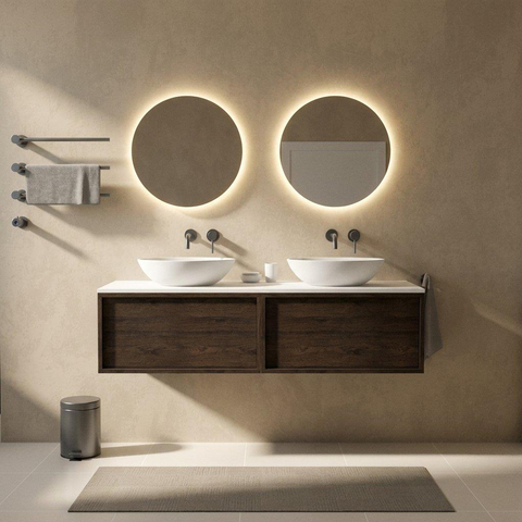 Saniclass Holz Frame Badkamermeubelset - 160x45x42.5cm - Torino solid surface topblad wit - zonder kraangat - 2 lades - mat eiken charcoal (hout) SW1478828