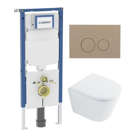 QeramiQ Dely Toiletset - 36.3x51.7cm - diepspoel - rimless - Geberit UP720 inbouwreservoir - softclose toilet zitting - 35mm - bedieningsplaat taupe - ronde knoppen - met Burda frame - glans wit SW1428157