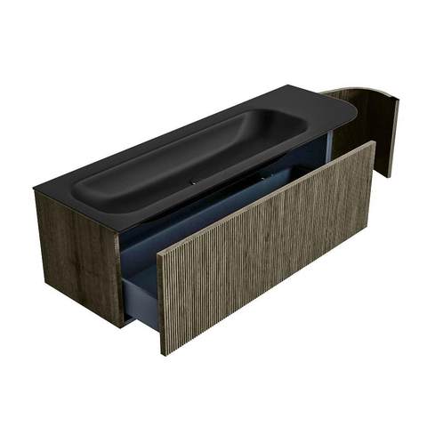 Mondiaz KURVE Ensemble de meubles de salle de bains - 145x46x40cm - 1 tiroir - 1 porte - lavabo solid surface - gauche - 2 trous de robinet - Shadow SW1414271