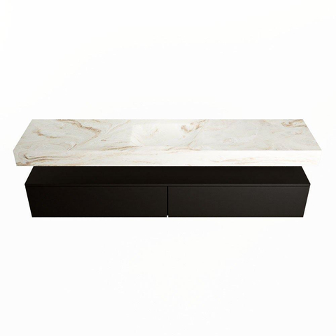 Mondiaz ALAN-DLUX Ensemble de meuble - 200cm - meuble Urban mat - 2 tiroirs - Lavabo Cloud Frappe suspendu - vasque Centre - 1 trou de robinet SW804716