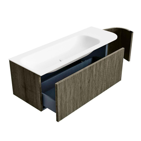 Mondiaz KURVE Badkamermeubelset - 125x46x40cm - 1 lade - 1 deur - wastafel solid surface - links - zonder kraangat - Shadow SW1414239