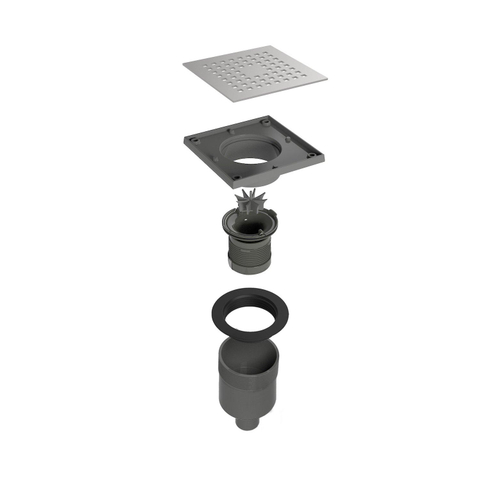 Easy Drain Aqua Quattro vloerput met ABS afwerkdeel RVS rooster en onderuitlaat 15x15cm inbouwdiepte 101/139mm waterslot 50mm 2302688