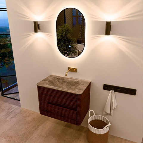 Mondiaz CIRO-DLUX Badkamermeubelset - 70x45x50cm - Solid surface wastafel Oza - 1 wasbak Midden - zonder kraangaten - 2 lades - Ruby SW1532143