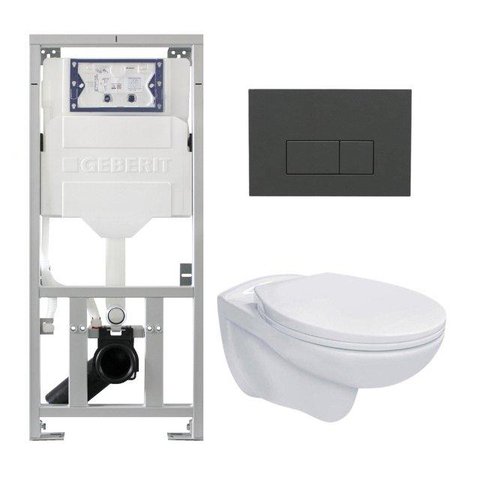 Adema Classico Toiletset - inbouwreservoir -toiletpot -basic toiletzitting - bedieningsplaat rechthoekige knoppen antraciet mat - glans wit SW1164249
