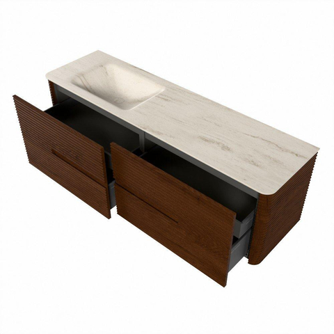 Mondiaz CIRO-DLUX Badkamermeubelset - 160x45x50cm - Solid surface wastafel Meli - 1 wasbak Links - zonder kraangaten - 4 lades - Ruby SW1531780