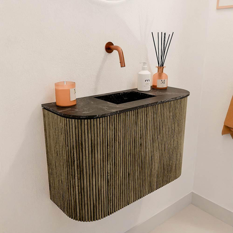 Mondiaz JOYA-DLUX Meuble de salle de bains 63,2cm - arrondis gauche et droite couleur Dusk - Vasque FAYE position Milieu Sans trou de robinet couleur Lava SW1423282