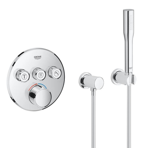 Grohe SmartControl ensemble de douche pluie encastré – thermostatique – douche de tête ronde Ø 31 cm – douchette bâton 3 jets – chrome SW108057